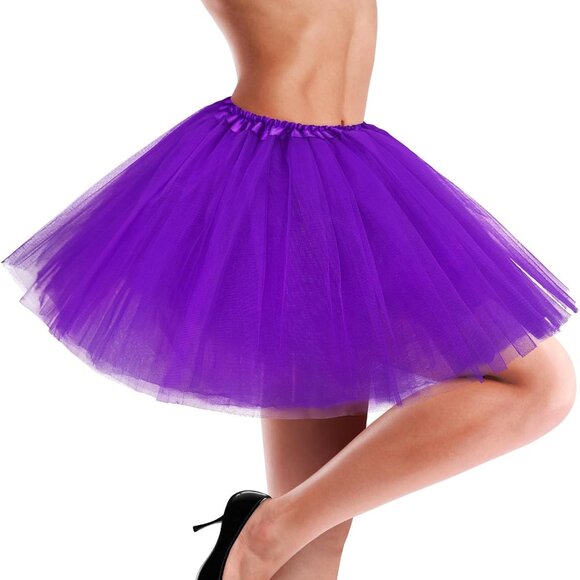 Women's Purple Adults 5 Layered Tulle Skirt Halloween Tutus Fluffy Skirts - Picture 1 of 6